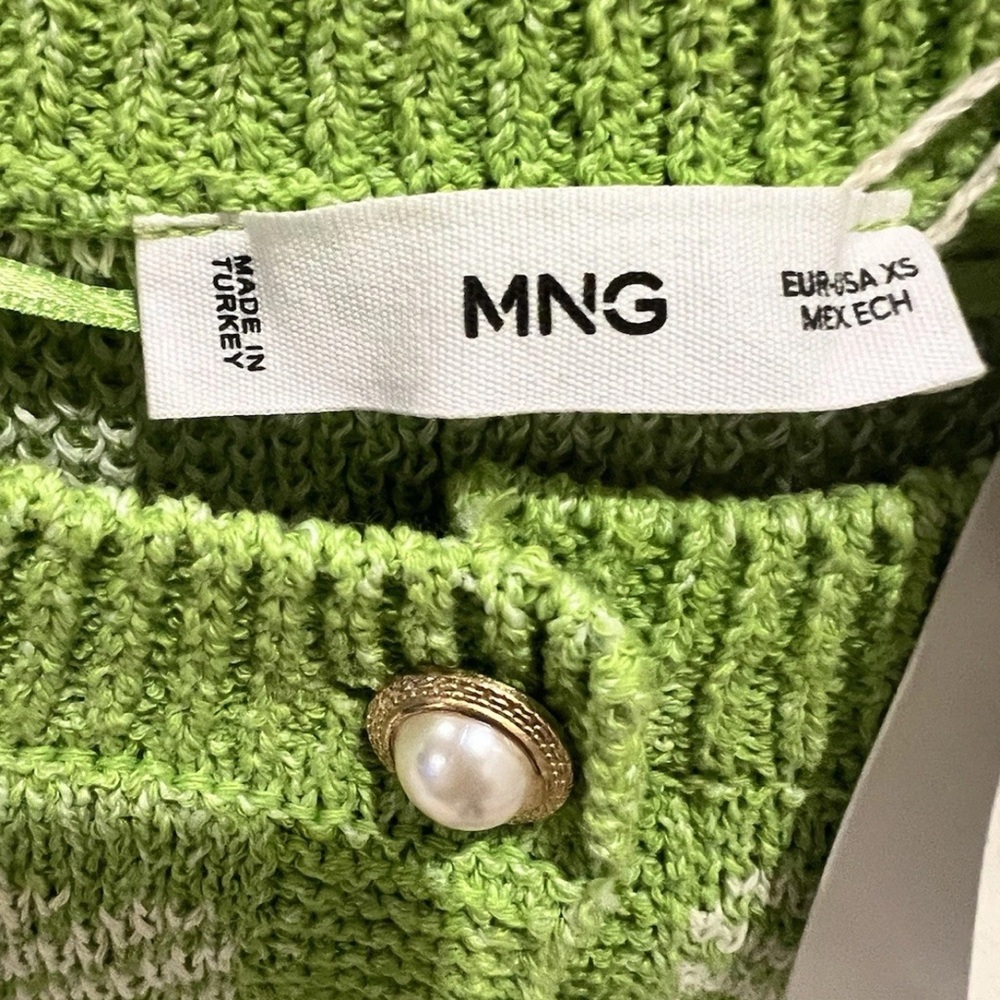 NWT MNG XS Pearl & Gold Button Cardigan Lime Green Sustainable Recycled Material - Picture 8 of 8